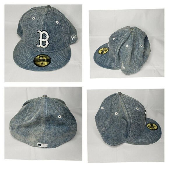 Genuine New Era 59Fifty Boston Red Sox Blue Denim B Hat – Fitted Cap with Wear - Picture 2 of 12